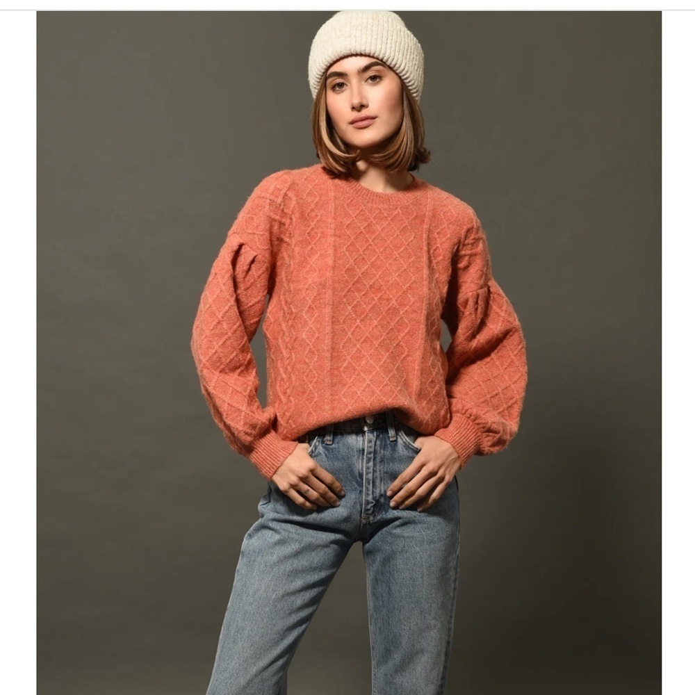 Greylin Henry Waffle Stitch Sweater Knit Tunic Orange Oversized Wool Blend Sz M - Picture 3 of 12